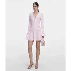 Kjoler^Self Portrait Pearl Trim Knit Mini Dress Pink