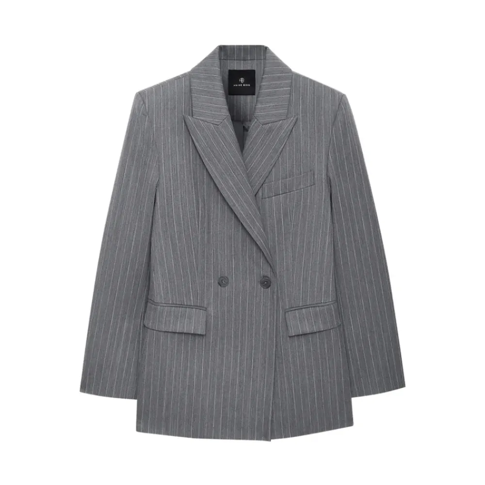 Jakker^Anine Bing Pinstripe Double-Breasted Blazer Grå