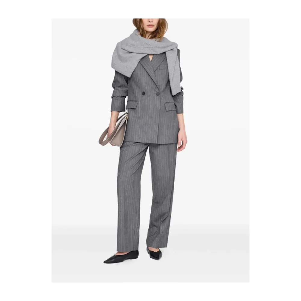 Jakker^Anine Bing Pinstripe Double-Breasted Blazer Grå