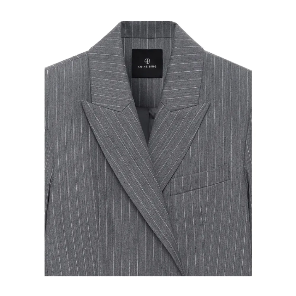 Jakker^Anine Bing Pinstripe Double-Breasted Blazer Grå