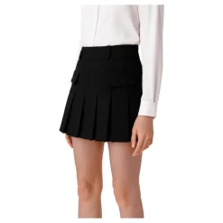 Nederdele<Elisabetta Franchi Pleated Tweed Miniskirt Sort