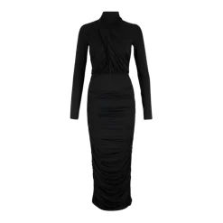 Kjoler<Balmain Plisseret Jersey Midi Kjole Sort