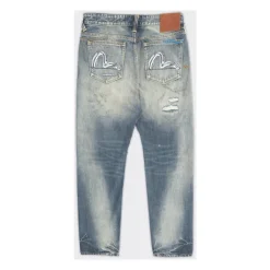 Jeans^Evisu 7-Pocket Vasket Seagull Broderede Jeans Blå