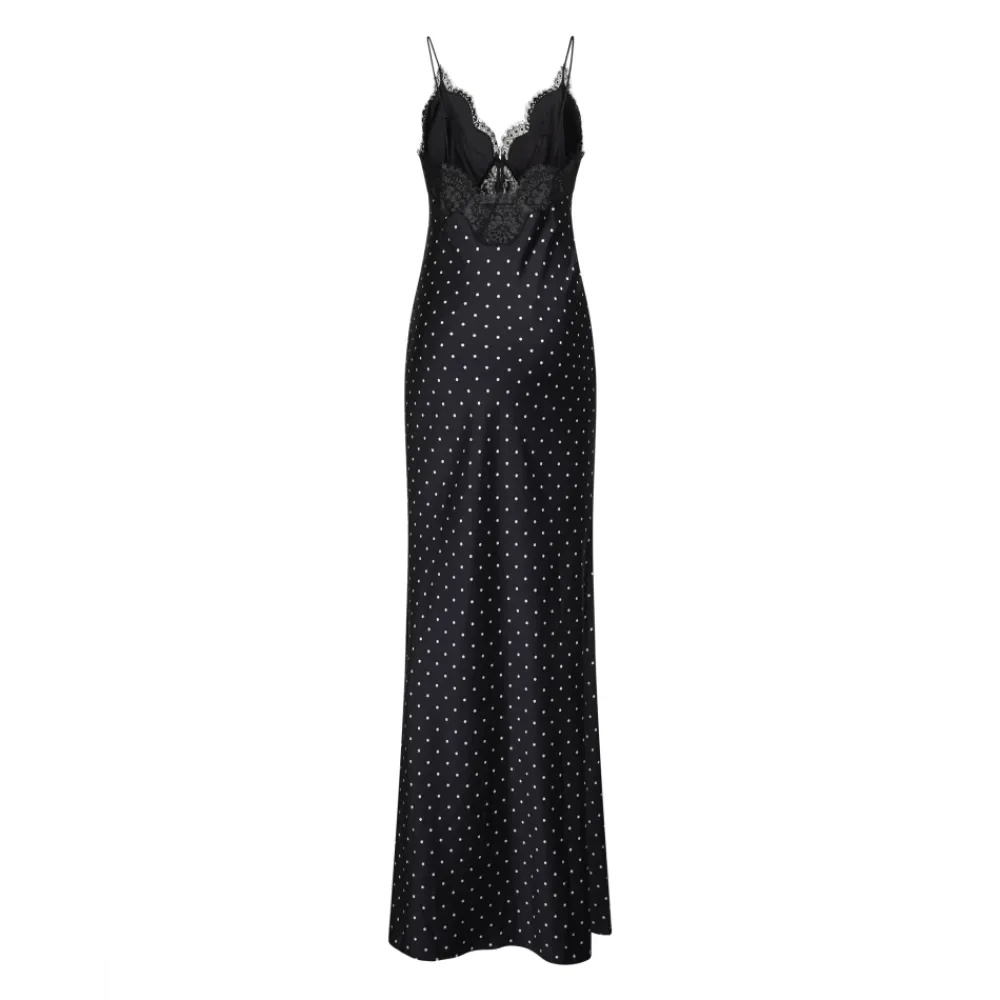 Kjoler<Self Portrait Polka Dot Satin Lace Maxi Kjole Sort