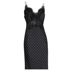 Kjoler<Self Portrait Polka Dot Satin Lace Maxi Kjole Sort