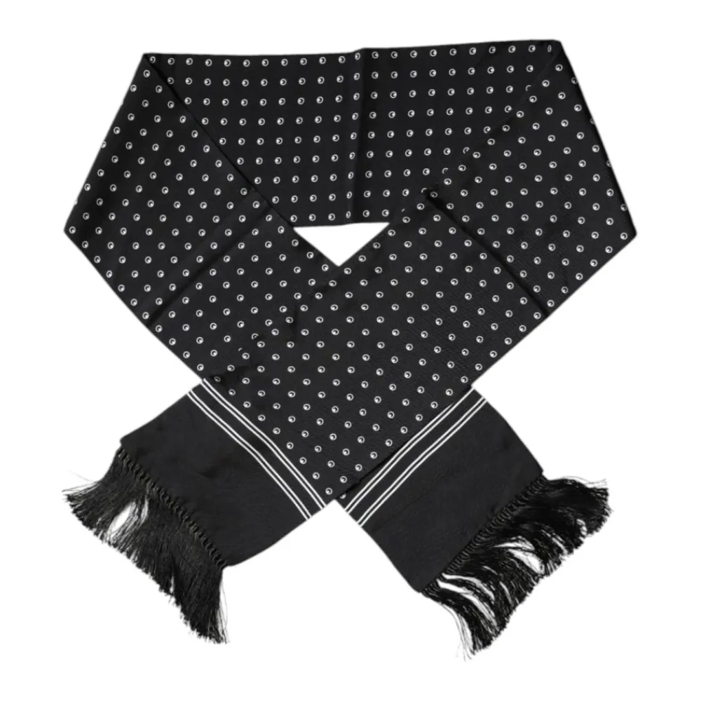 Halstørklæder Og Tørklæder^Dolce & Gabbana Polka Dot Silke Tørklæde med Frynser Sort