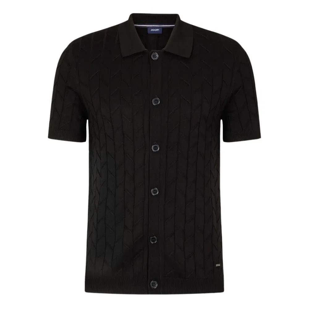 Strik^Joop! Polo-stil skjorte med strikmønster Sort