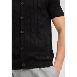 Strik^Joop! Polo-stil skjorte med strikmønster Sort