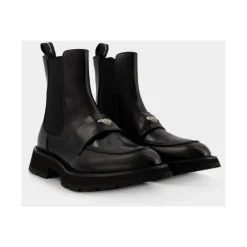 Chelsea Boots|Støvler<Alexander McQueen Punk Ankelstøvler - /Hvid Læder Sort