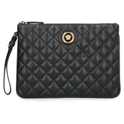 Clutch^Versace Quiltet læder flad taske med håndledsrem Sort