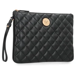 Clutch^Versace Quiltet læder flad taske med håndledsrem Sort