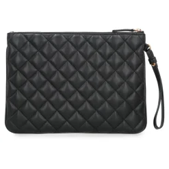 Clutch^Versace Quiltet læder flad taske med håndledsrem Sort