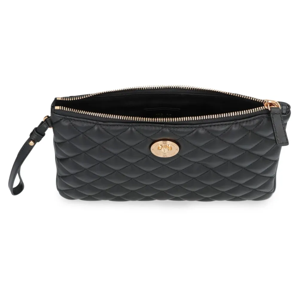 Clutch^Versace Quiltet læder flad taske med håndledsrem Sort