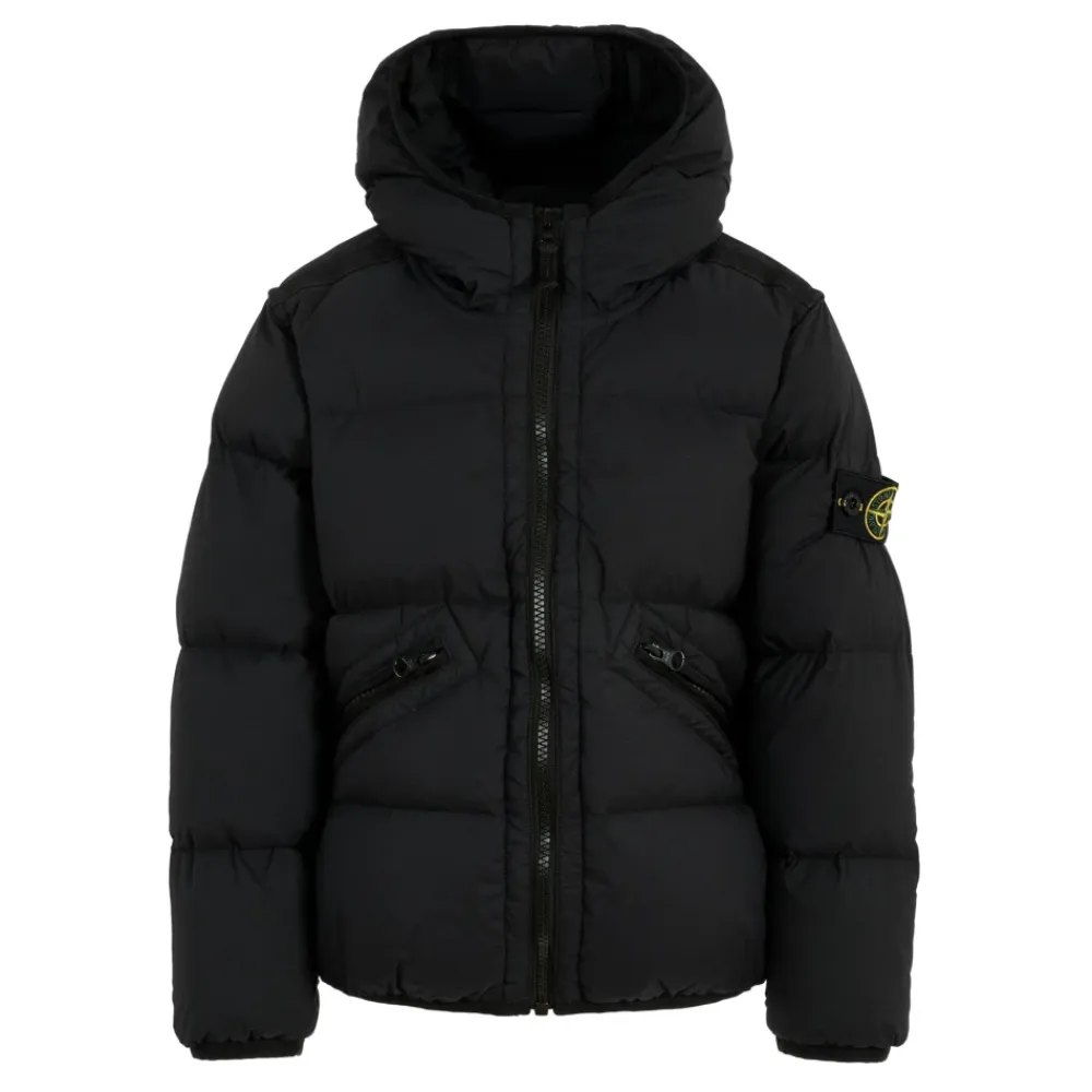 Jakker^Stone Island Quiltet Dunjakke med Hætte Sort