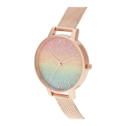 Ure<Olivia Burton Rainbow Glitter Dial Rose Gold Mesh Watch Multifarvet