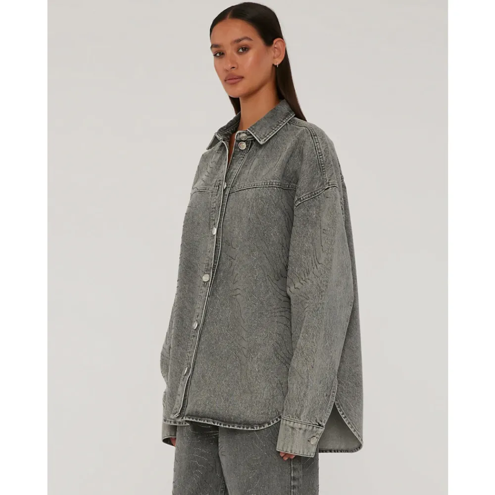 Bluser & Skjorter<ROTATE Birger Christensen Rhinestone Denim Skjorte Grå