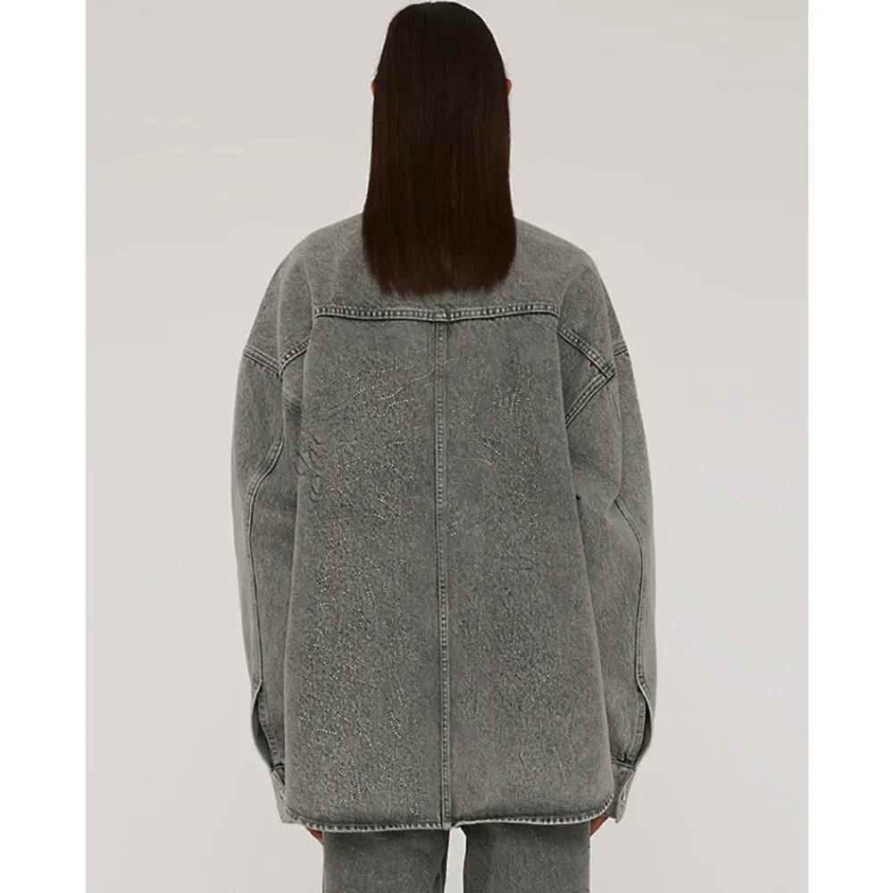 Bluser & Skjorter<ROTATE Birger Christensen Rhinestone Denim Skjorte Grå