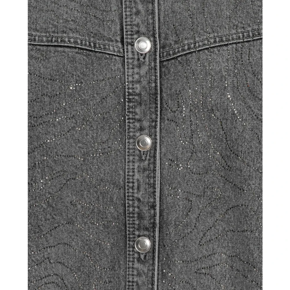 Bluser & Skjorter<ROTATE Birger Christensen Rhinestone Denim Skjorte Grå