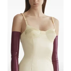 Kjoler<Mugler Ribbed Bodice Midi Dress Beige