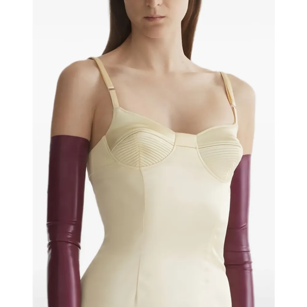 Kjoler<Mugler Ribbed Bodice Midi Dress Beige