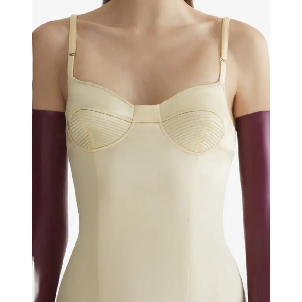 Kjoler<Mugler Ribbed Bodice Midi Dress Beige