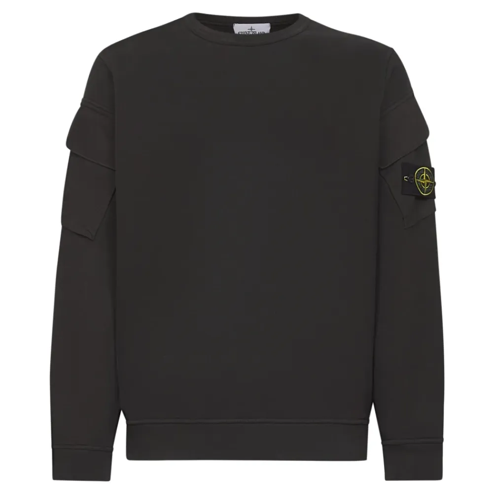 Trøjer|Sweatshirts<Stone Island Ribbed Crewneck Sweaters med Lommer Grå