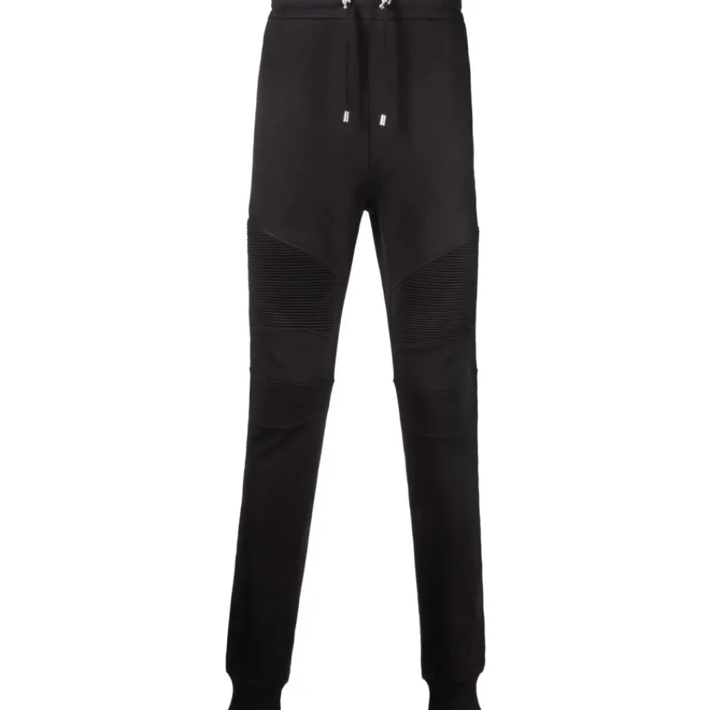 Bukser^Balmain Ribbed Sweatpants med Print Sort