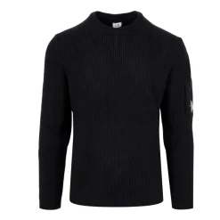 Strik^C.P. Company Ribstrikket Crew Neck Sweater Sort