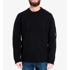 Strik^C.P. Company Ribstrikket Crew Neck Sweater Sort
