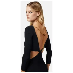 Kjoler<Elisabetta Franchi Ribstrikket Midi Kjole med Udskæring Sort