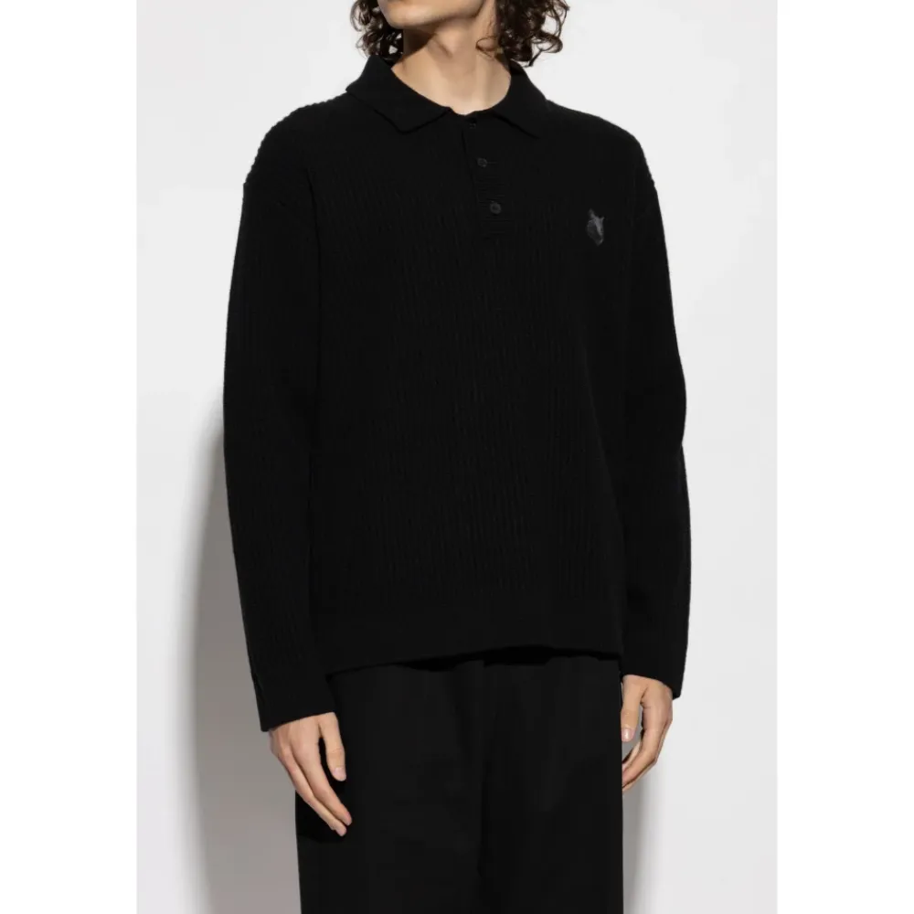 Strik<Maison Kitsuné Ribstrikket sweater med logo Sort