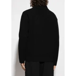 Strik<Maison Kitsuné Ribstrikket sweater med logo Sort