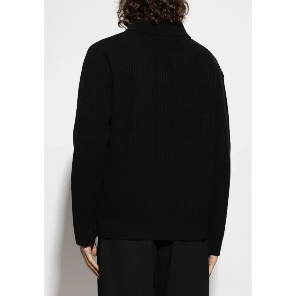 Strik<Maison Kitsuné Ribstrikket sweater med logo Sort