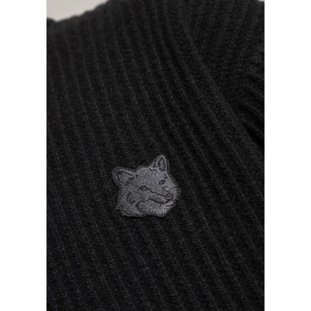 Strik<Maison Kitsuné Ribstrikket sweater med logo Sort