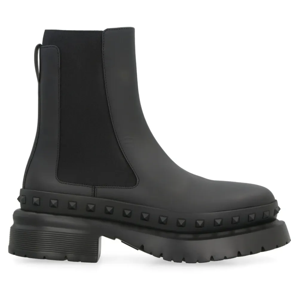 Chelsea Boots^Valentino Garavani Rockstud M-Way Leather Chelsea Boots Sort