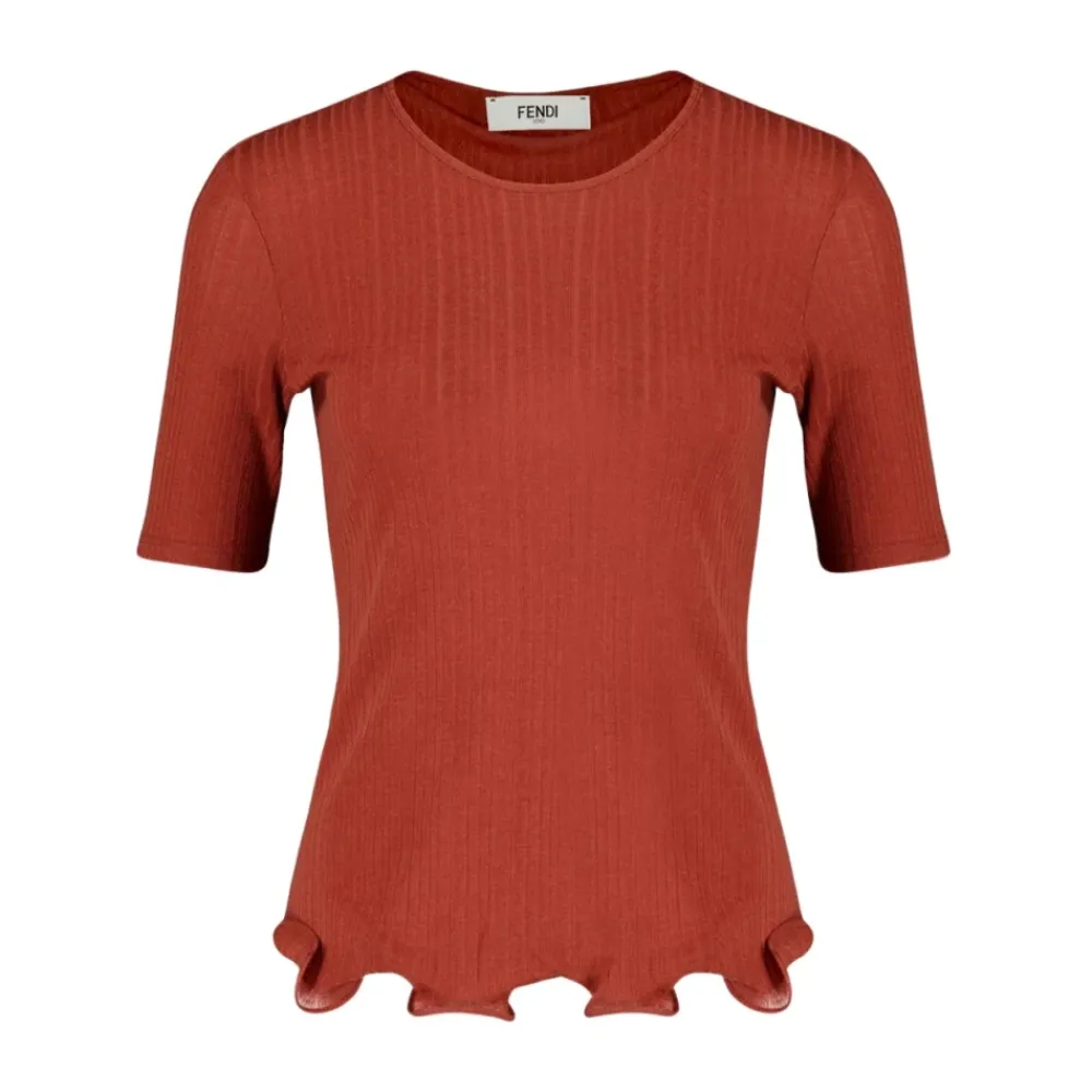 T-Shirts<Fendi Roma Rib T-Shirt Rød