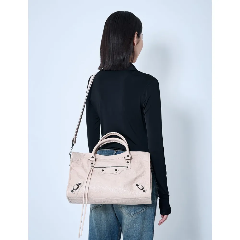 Indkøbstasker^Balenciaga Rynket Læder Håndtaske med Studs Brun