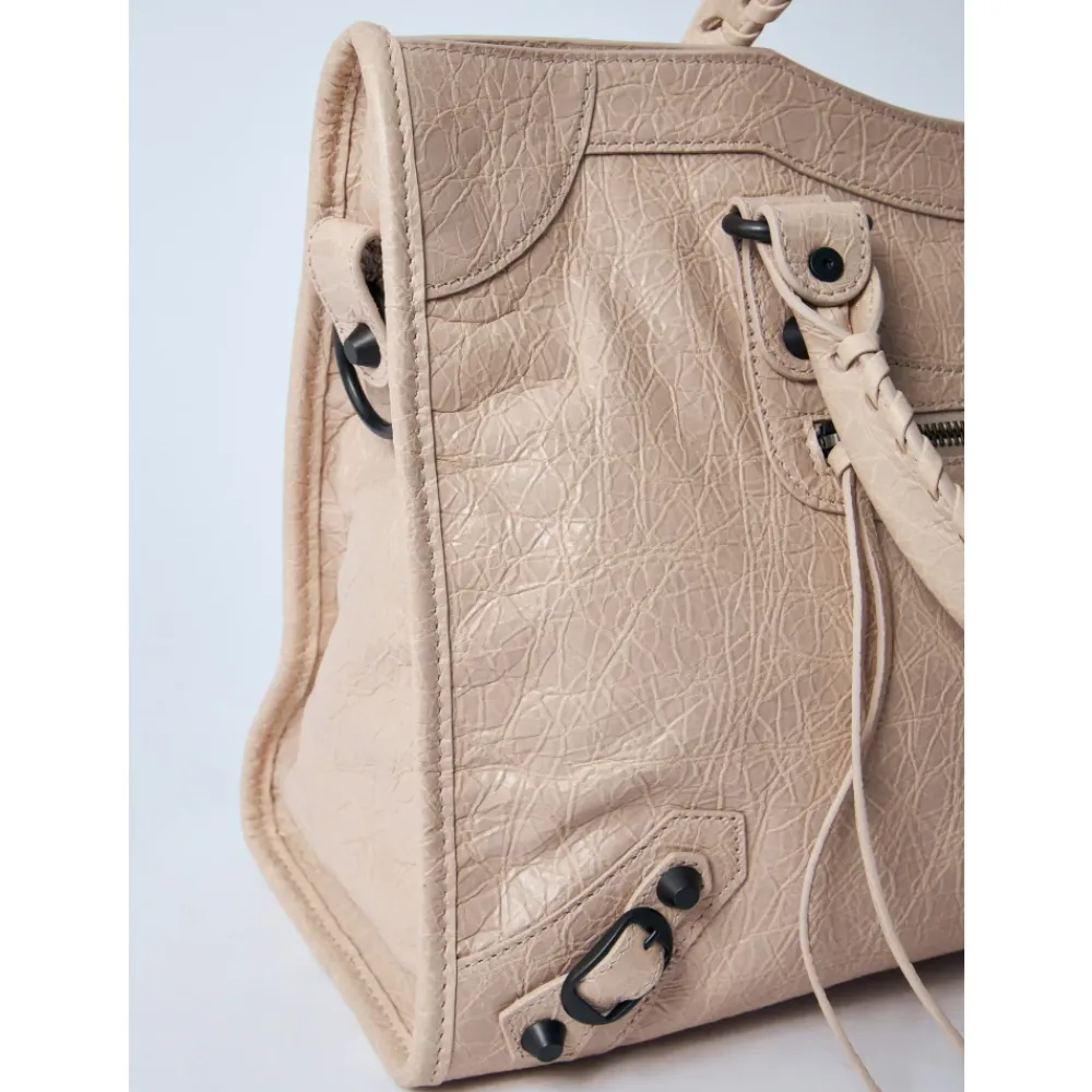 Indkøbstasker^Balenciaga Rynket Læder Håndtaske med Studs Brun