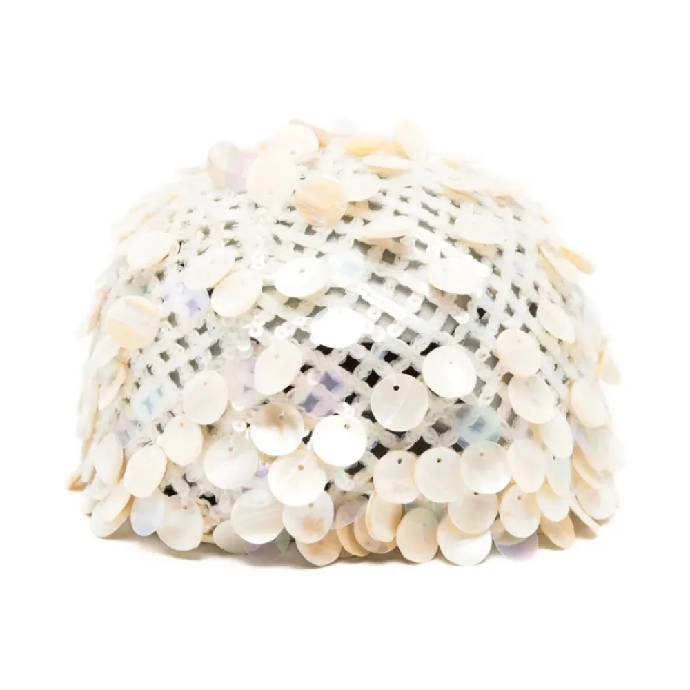 Huer & Kasketter^Alanui Sequin Embellished Open Knit Beanie Hvid