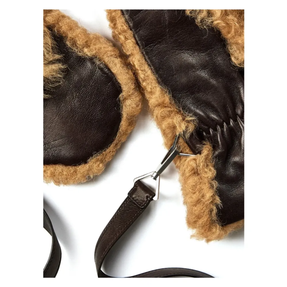 Handsker^Bottega Veneta Shearling Leather Logo Handsker Brun