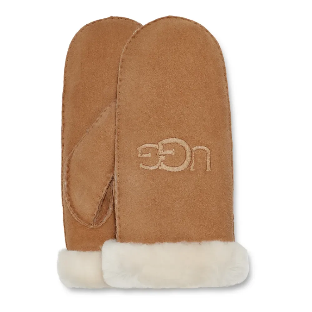 Handsker^UGG Sheepskin Embroider Mittens Chestnut Brun