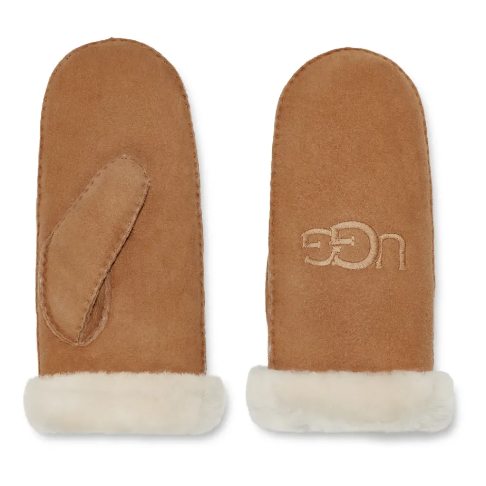 Handsker^UGG Sheepskin Embroider Mittens Chestnut Brun
