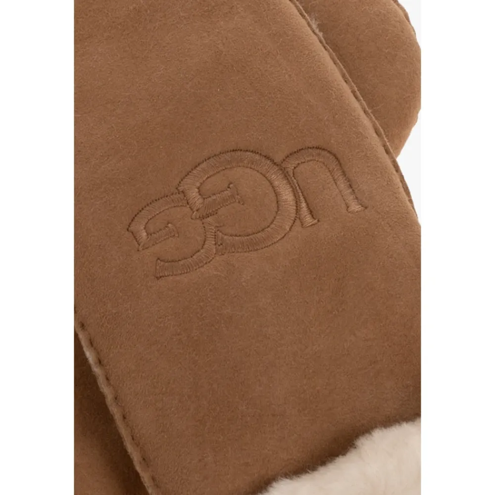 Handsker^UGG Sheepskin Embroider Mittens Chestnut Brun
