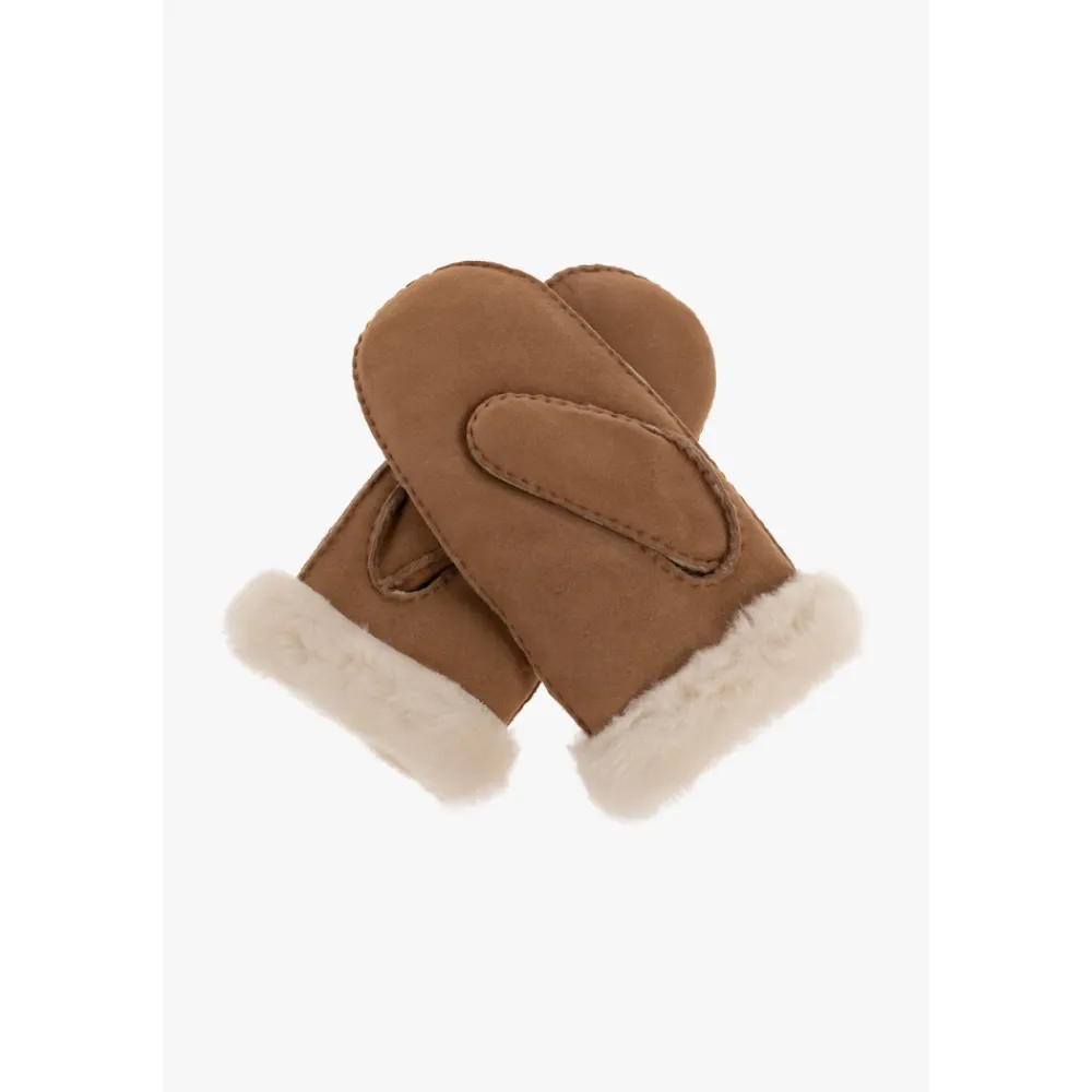 Handsker^UGG Sheepskin Embroider Mittens Chestnut Brun