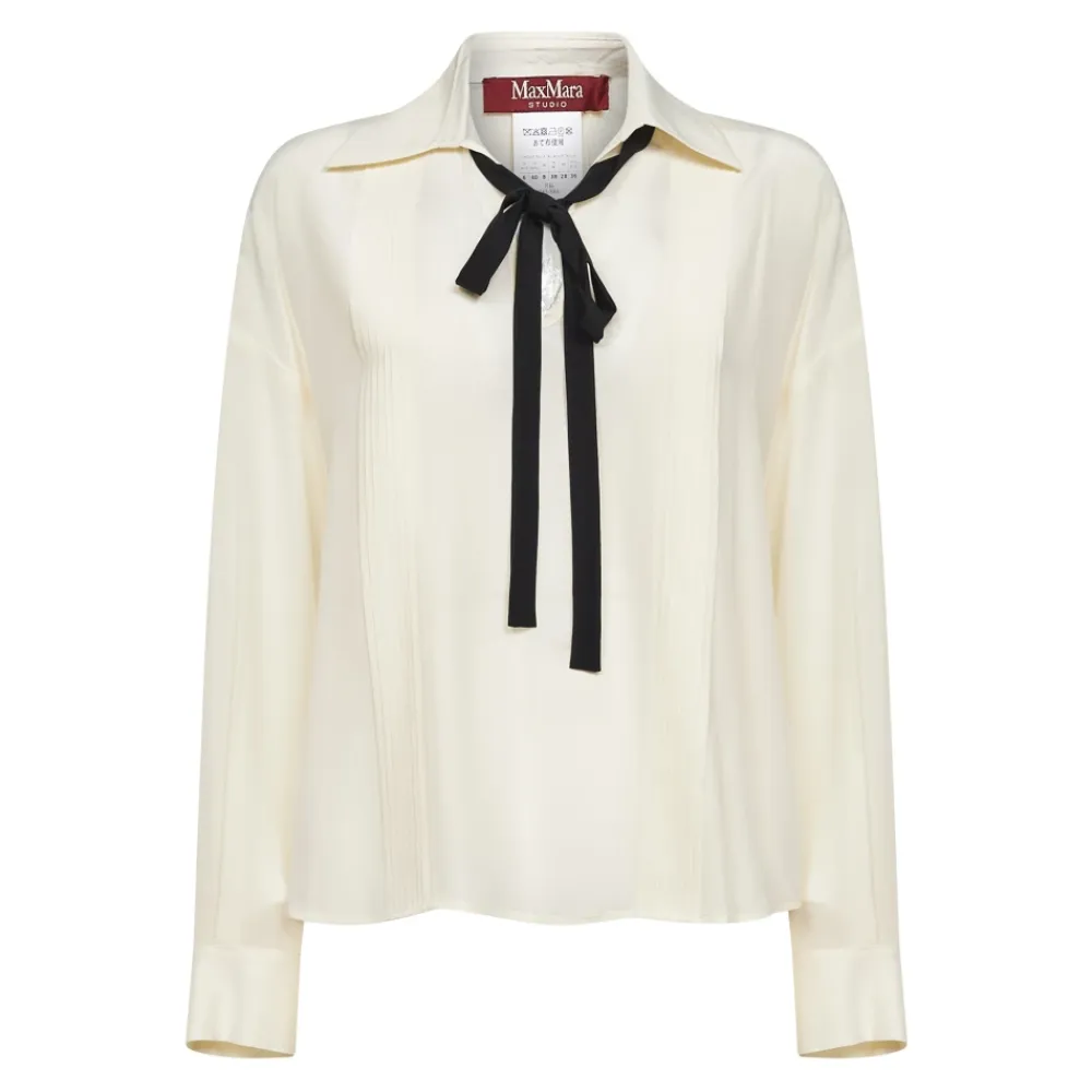 Bluser & Skjorter^Max Mara Studio Silkebluse med sløjfe Beige
