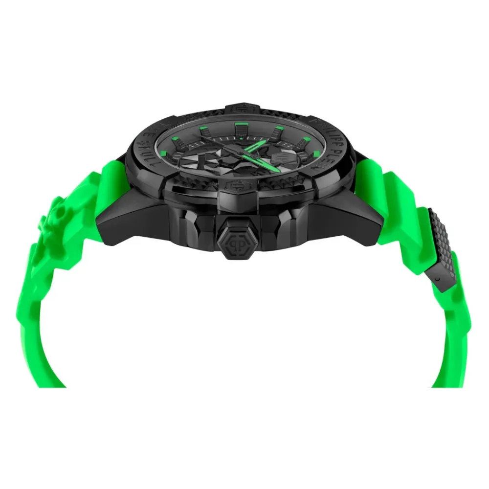 Ure<Philipp Plein Skull Watch med grøn rem Sort