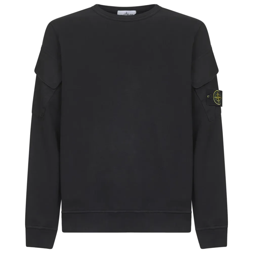 Trøjer|Sweatshirts<Stone Island Bomuldssweater med Lommer Sort