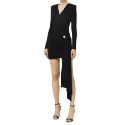 Kjoler^Elisabetta Franchi Cross-Neck Draperet Mini Kjole Sort