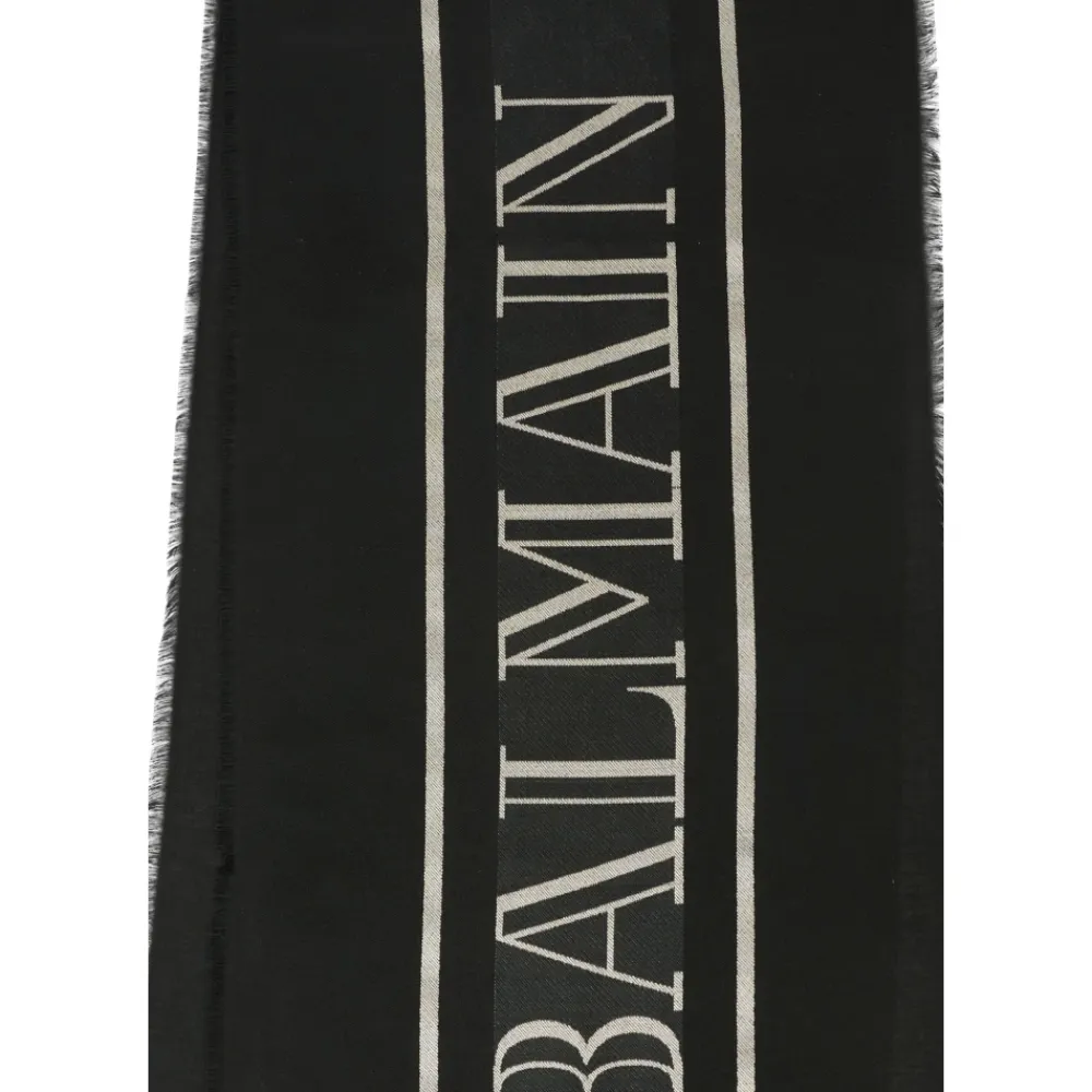 Halstørklæde<Balmain Frynset Tørklæde med Logo Sort