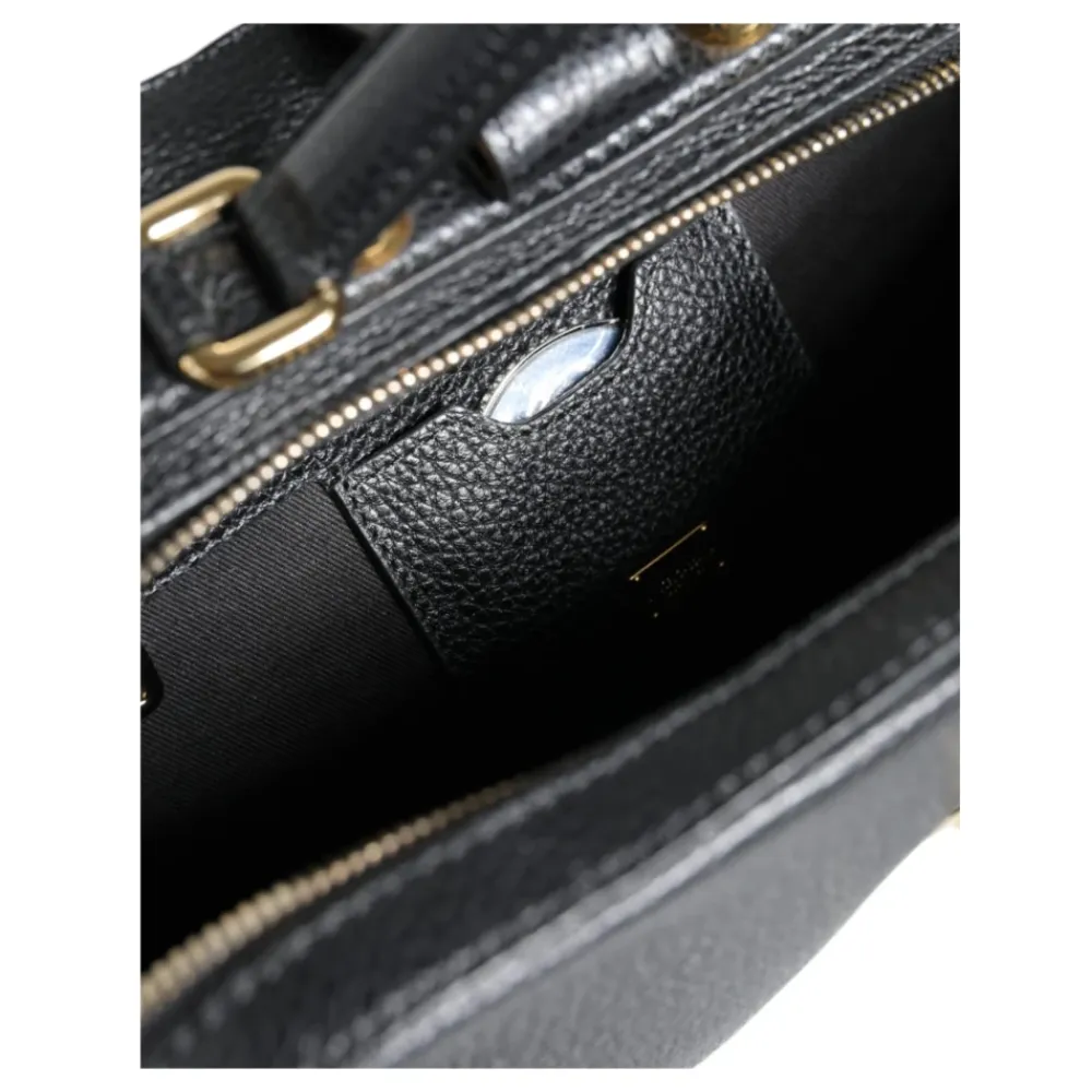 Håndtasker^Dolce & Gabbana Kalveskind Håndtaske med Guld-Tone Hardware Sort